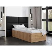 lit benja deluxe 90x200 cm chêne doré avec tête de lit noir