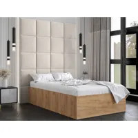 lit belcanto 120x200 cm chêne doré avec tête de lit crème