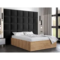 lit belcanto 140x200 cm chêne doré avec tête de lit noir