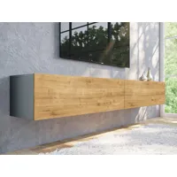 meuble tv-hifi kingston 2 portes battantes 210 cm chêne noir/chêne doré