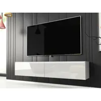 meuble tv-hifi dubai 2 portes battantes 140 cm blanc/blanc brillant sans led