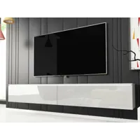 meuble tv-hifi dubai 2 portes battantes 180 cm blanc/blanc brillant sans led