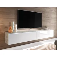 meuble tv-hifi dubai 2 portes battantes 180 cm béton/blanc brillant sans led