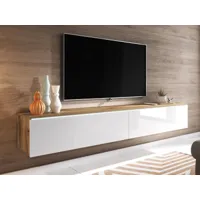 meuble tv-hifi dubai 2 portes battantes 180 cm chêne wotan/blanc brillant sans led