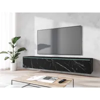 meuble tv-hifi dubida 2 portes battantes 180 cm marbre noir avec led