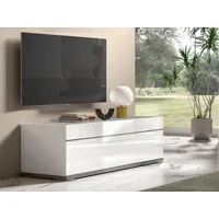 meuble tv miras 3 portes blanc brillant/marbre gris