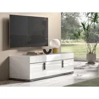 meuble tv miras deluxe 3 portes blanc brillant/marbre gris