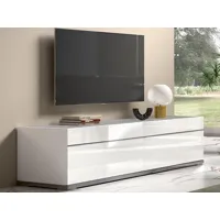 meuble tv miras 4 portes blanc brillant/marbre gris