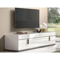 meuble tv miras deluxe 4 portes blanc brillant/marbre gris