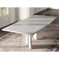 table repas extensible miras 180>225 cm blanc brillant/marbre gris avec rallonges