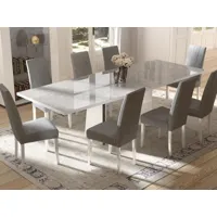 table repas extensible miras 180>225>270 cm blanc brillant/marbre gris avec rallonges