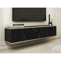 meuble tv-hifi oroki 2 portes battantes noir/noir marbre royal