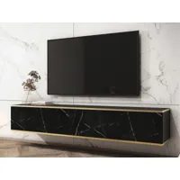 meuble tv-hifi oroki 3 portes battantes noir/noir marbre royal