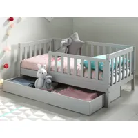 lit enfant teddy 70x140 cm gris avec tiroir