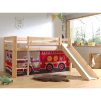 lit enfant alize avec toboggan 90x200 cm pin naturel tente pompier ii