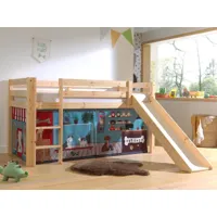 lit enfant alize avec toboggan 90x200 cm pin naturel tente animalerie