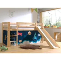 lit enfant alize avec toboggan 90x200 cm pin naturel tente astro ii