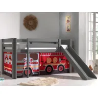 lit enfant alize avec toboggan 90x200 cm pin gris tente pompier ii