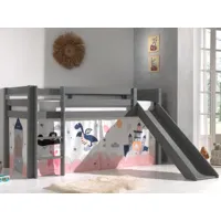 lit enfant alize avec toboggan 90x200 cm gris naturel tente princess ii