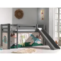 lit enfant alize avec toboggan 90x200 cm pin gris tente dinosaure