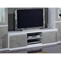 meuble tv-hifi romeo 2 portes marbre/blanc