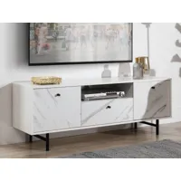 meuble tv-hifi veralo 2 portes 1 tiroir blanc/marbre blanc