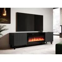 meuble tv-hifi cheminée vegas 2 portes gris