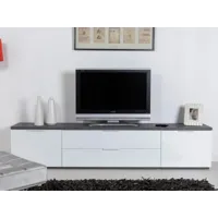 meuble tv-hifi mundola 4 portes blanc brillant/marbre noir
