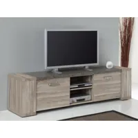 meuble tv-hifi stonage 2 portes chêne aubier gris/marbre