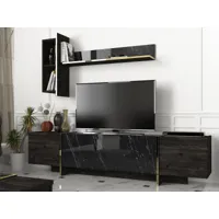 meuble tv-hifi veya 4 portes noir/or