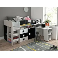 lit combiné tolisso 90x200 cm blanc/noir brillant avec bureau à droite