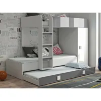 lit superposé tomorrow 90x200 cm blanc/gris brillant avec armoire à droite
