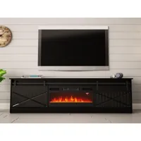 meuble tv-hifi cheminée gralo 2 portes coulissantes noir/noir brillant