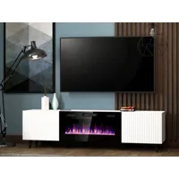 meuble tv-hifi cheminée pafli 2 portes blanc/noir