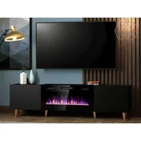 meuble tv-hifi cheminée pafli 2 portes noir