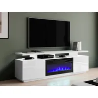 meuble tv-hifi cheminée evape 2 portes blanc/blanc brillant