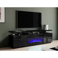 meuble tv-hifi cheminée evape 2 portes noir/noir brillant