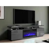 meuble tv-hifi cheminée evape 2 portes graphite/graphite brillant sans led