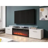 meuble tv-hifi cheminée rosco 2 portes blanc/blanc brillant