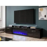 meuble tv-hifi cheminée rosco 2 portes noir/noir brillant