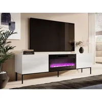 meuble tv-hifi cheminée skippy 2 portes blanc/noir
