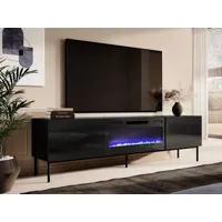meuble tv-hifi cheminée skippy 2 portes noir/noir brillant