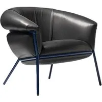 bd barcelona design fauteuil grasso (anthracite grey f27 et structure bleu - cuir florida cat. f et acier verni)