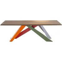 bonaldo table big table (rouge corail/orange/vert/lilla 200 cm - plateau en noyer massif américain / pieds en acier verni)