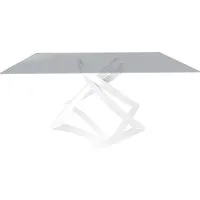 bontempi casa table avec structure blanche artistico 20.00 180x106 cm (transparent fumé - plateau en verre et structure en acier laqué blanc)