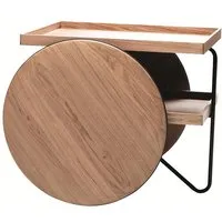 casamania table basse chariot (noir / naturel - structure en métal verni / plateau et roulettes en chêne)
