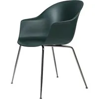 gubi chaise avec accoudoirs bat dining chair avec la base chrome noir (dark green - polypropylène et acier)