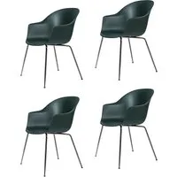 gubi set de 4 chaises avec accoudoirs bat dining chair base chrome noir (dark green - polypropylène et acier)