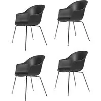 gubi set de 4 chaises avec accoudoirs bat dining chair base chrome noir (black - polypropylène et acier)