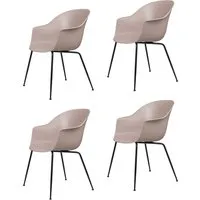 gubi set de 4 chaises avec accoudoirs bat dining chair base noire (sweet pink - polypropylène et acier)